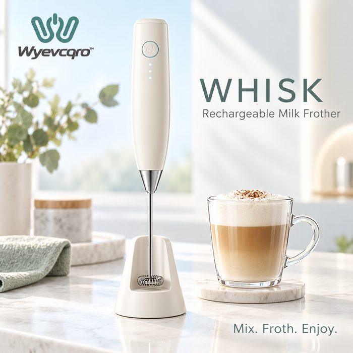 Wyevcqro™ Whisk Rechargeable Milk Frother — Handheld Electric Foam Maker for Coffee, Matcha & Lattes