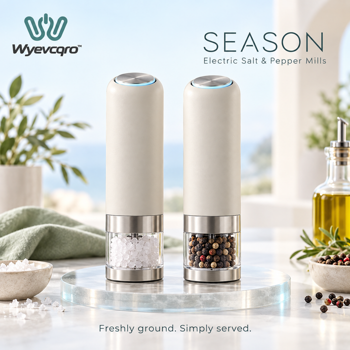 Wyevcqro™ Season Electric Salt & Pepper Grinder Set — Rechargeable Mills with Adjustable Coarseness