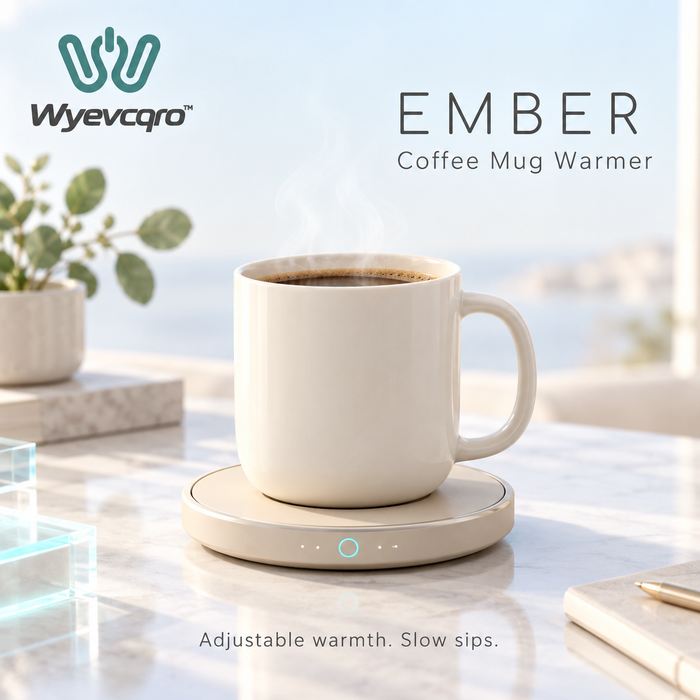 Wyevcqro™ Ember Coffee Mug Warmer — Electric Desk Cup Warmer with Adjustable Heat & Auto Shutoff