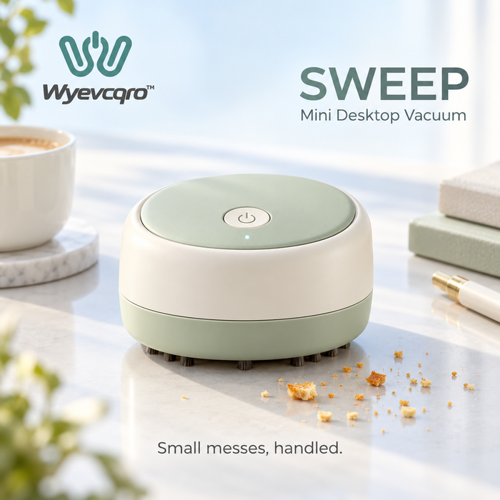 Wyevcqro™ Sweep Mini Desktop Vacuum — Rechargeable Cordless Crumb Cleaner for Desks & Tabletops
